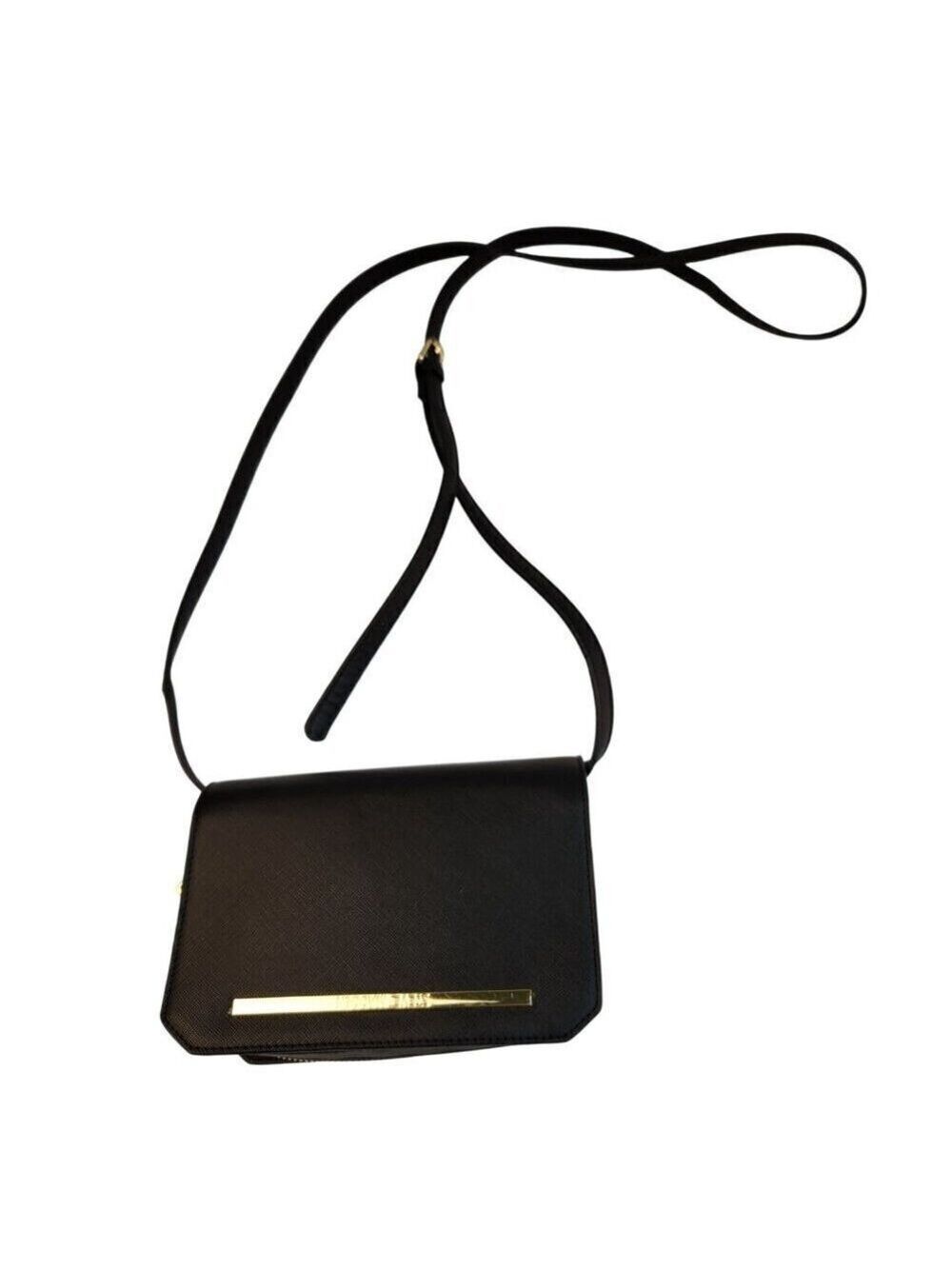 Steve Madden Black Faux Leather Mini Crossbody Bag With Gold Zipper Accents & Ad